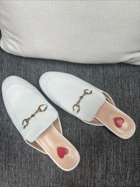 Arqa White Leather Slip-On Mules with Gold Bit Detail 38